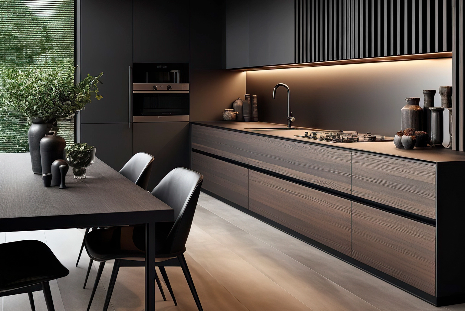 combinacion cocina negro wenguewebp - Ideas de cocinas que marcarán tendencia en 2025