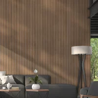 Wall panel instalado en sala moderna con iluminación arquitectónica