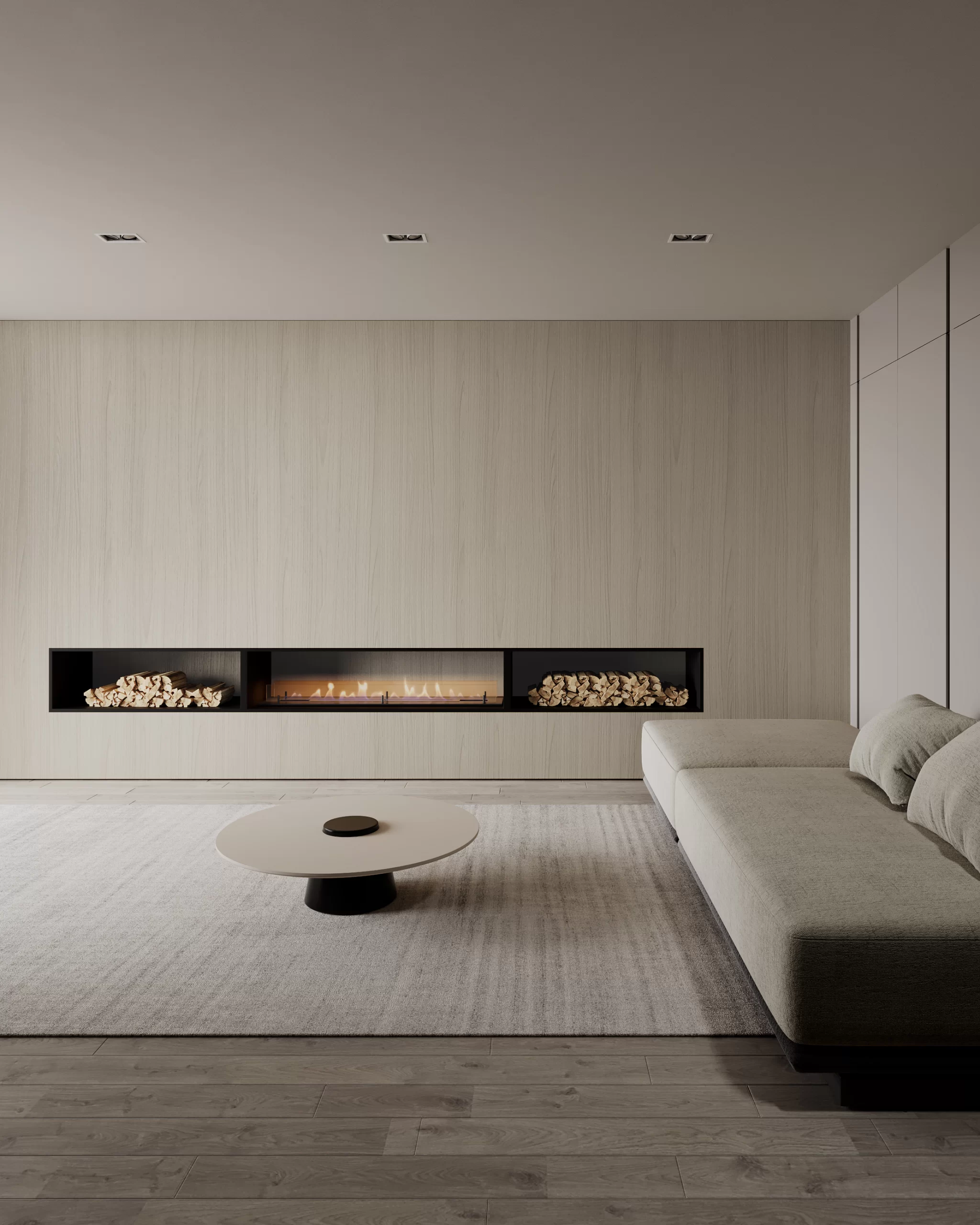 sala con pared revestida con flatt panel