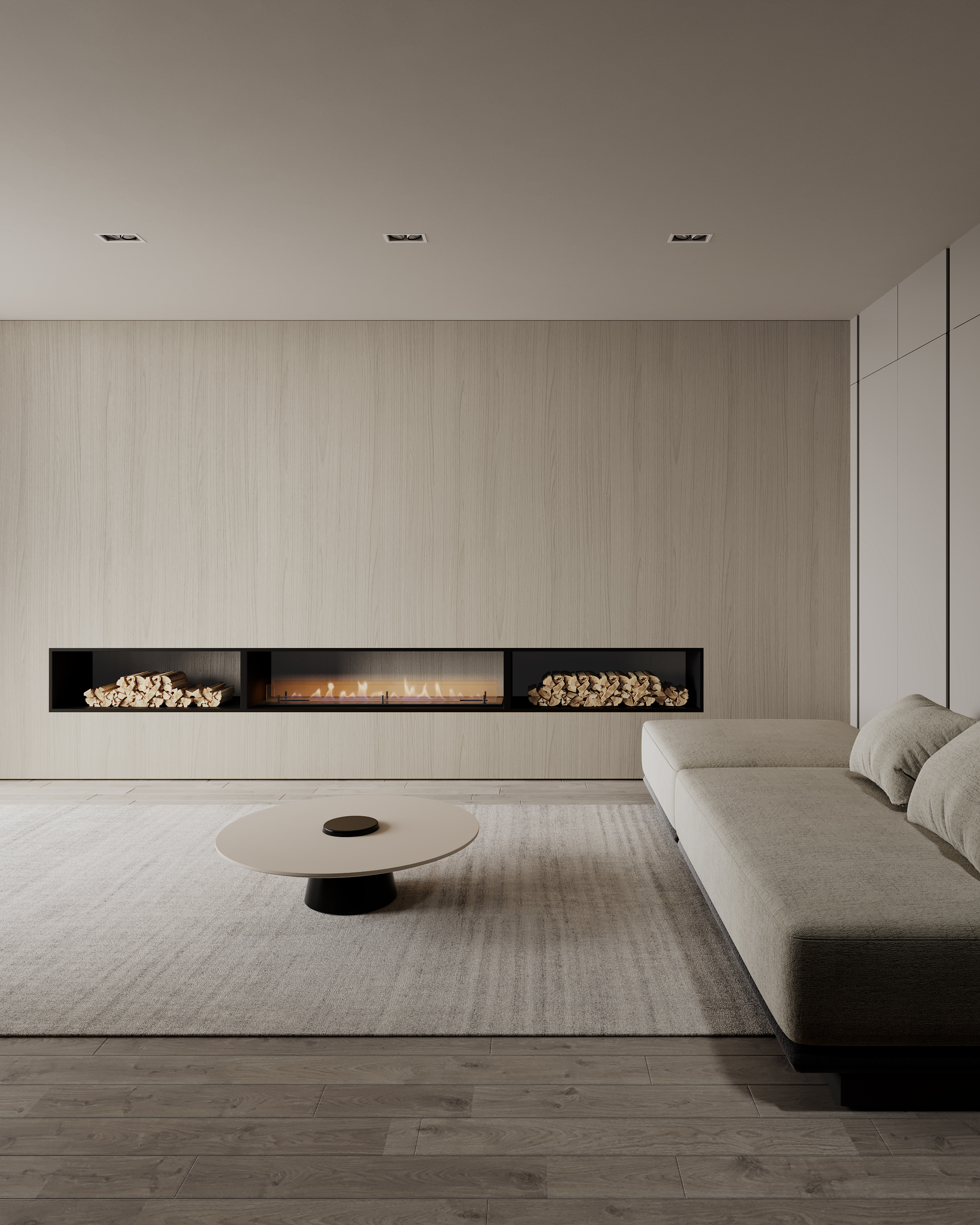 sala con pared revestida con flatt panel