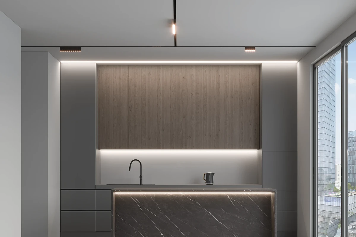 luminaria-funcional-temperatura cocina minimalista con iluminación