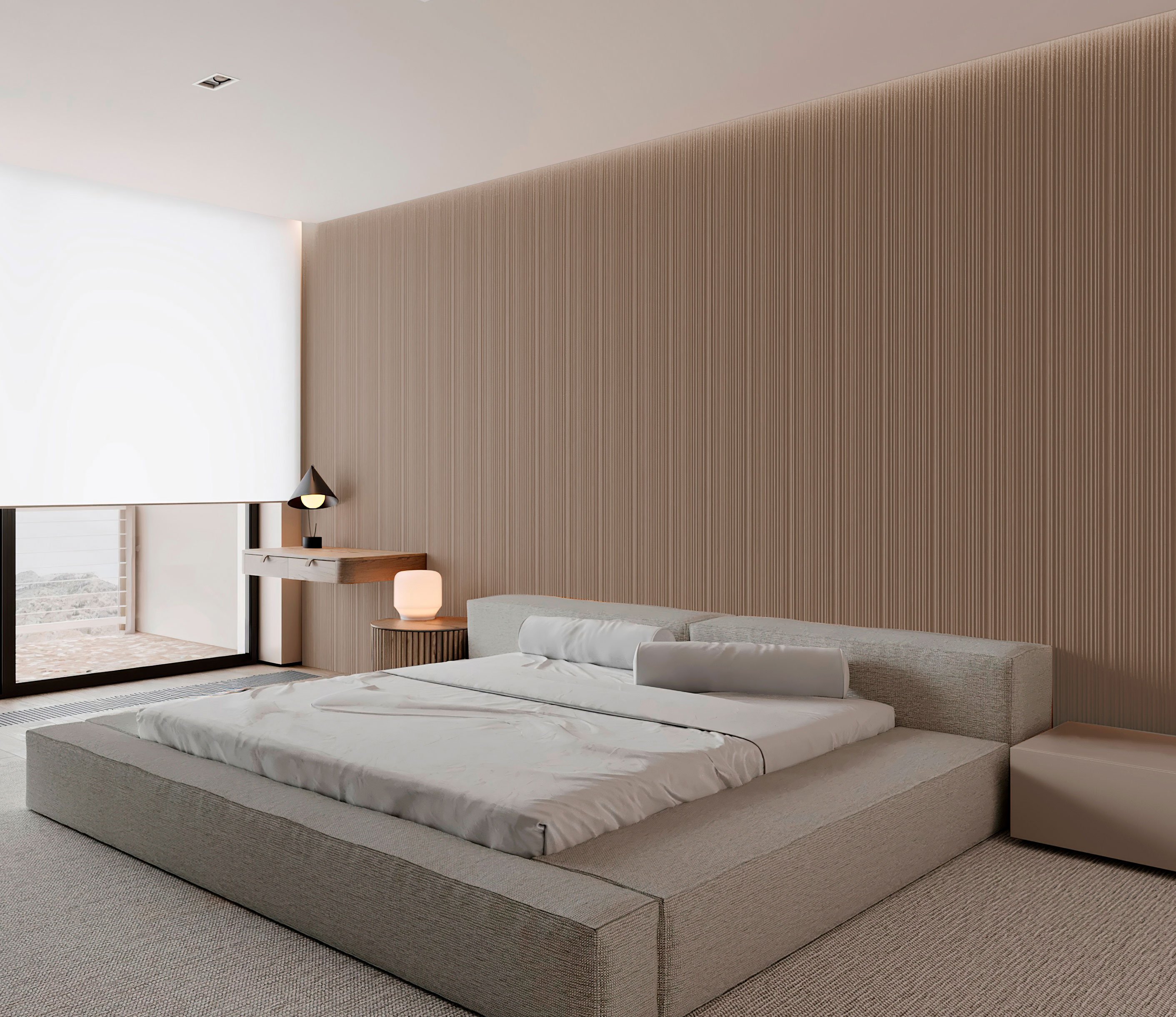 HABITACIÓN MINIMALISTA CON PARED WALL PANEL COLOR HUMO