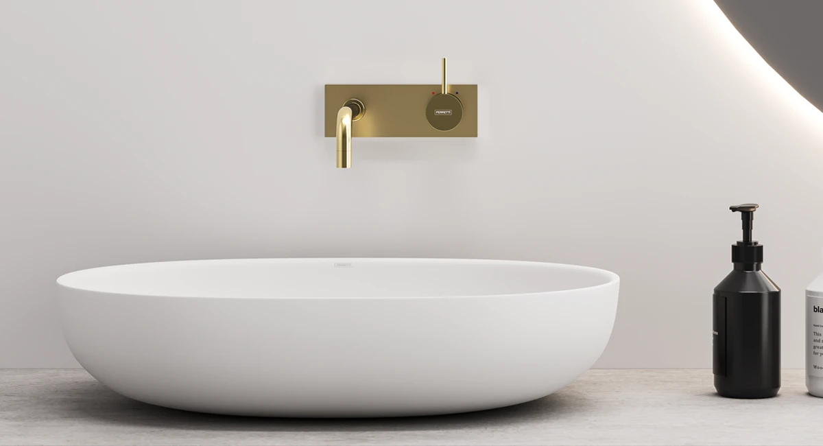 Grifería empotrada para lavatorio en acabado dorado mate de alta calidad