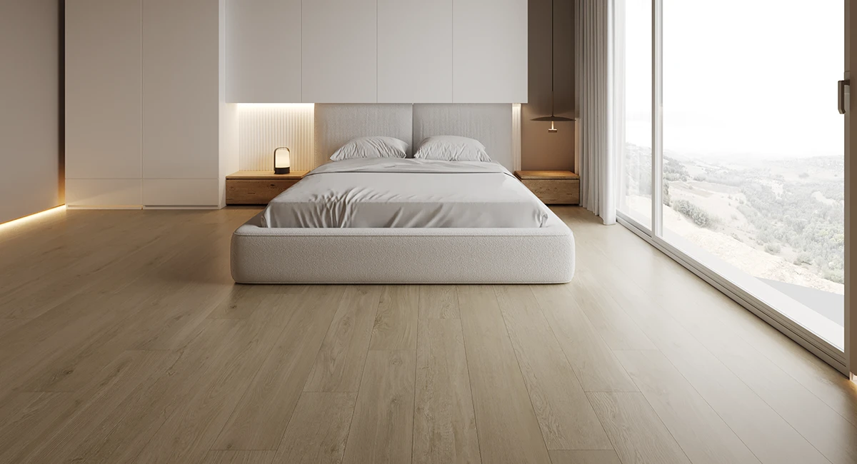 piso-spc-vs-porcelanato piso spc para habitación minimalista con vista a la naturaleza