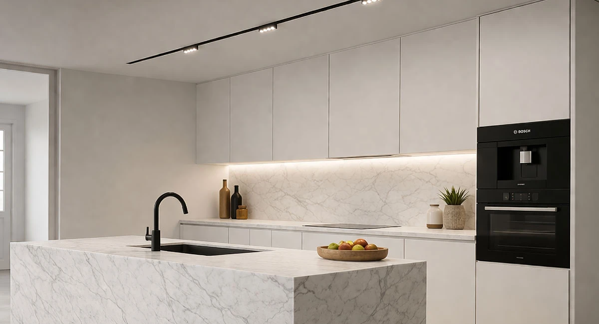 riel-magnetico-48v-krauss-ferretti-cocina Luces Magnéticas de 48V: La Revolución en Iluminación Técnica y Diseño de Interiores