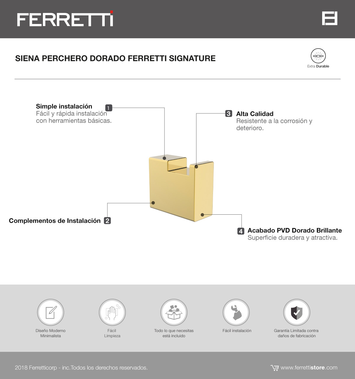 Siena perchero dorado ferretti