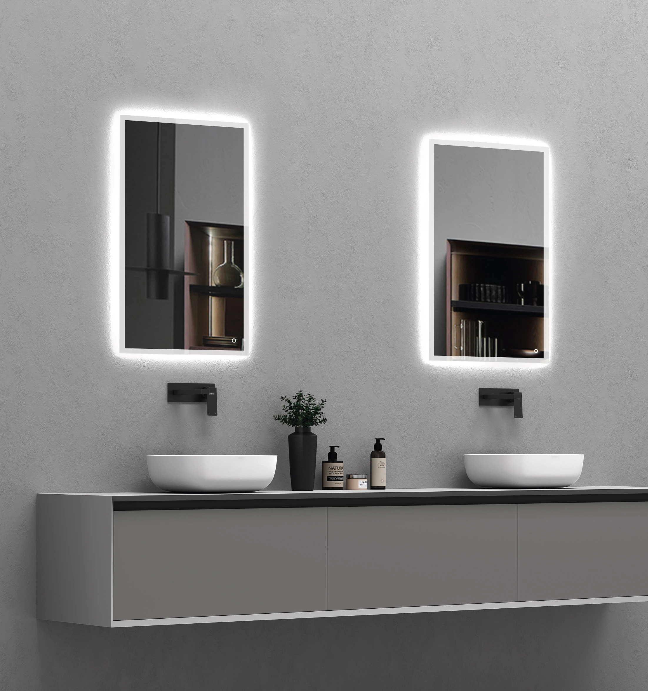 Espejo Qbix Pro De 900x500mm Touch Reversible, Con Luz Led De 3 Colores Ajustable (Blanca-Neutra-Cálida) Y Pad Anti Fog Ferretti