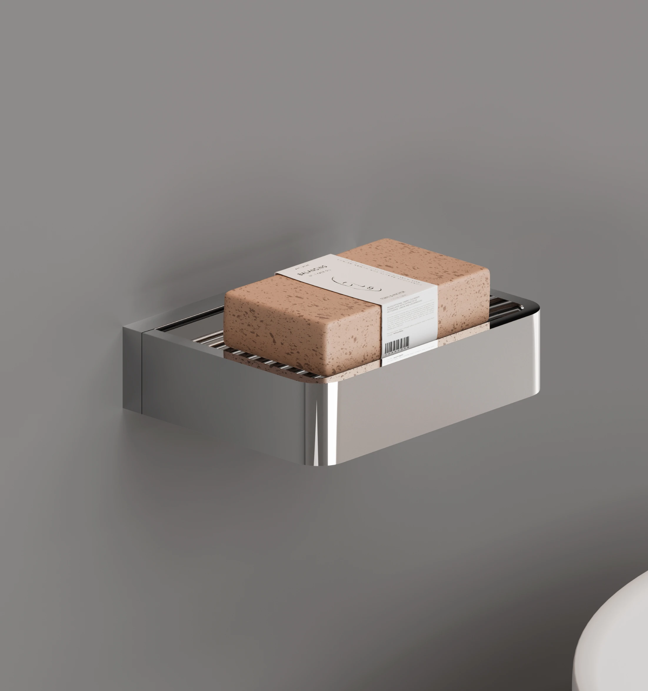 Jabonera parrilla Eos de bronce cromado con acabado moderno y diseño resistente para baño.
