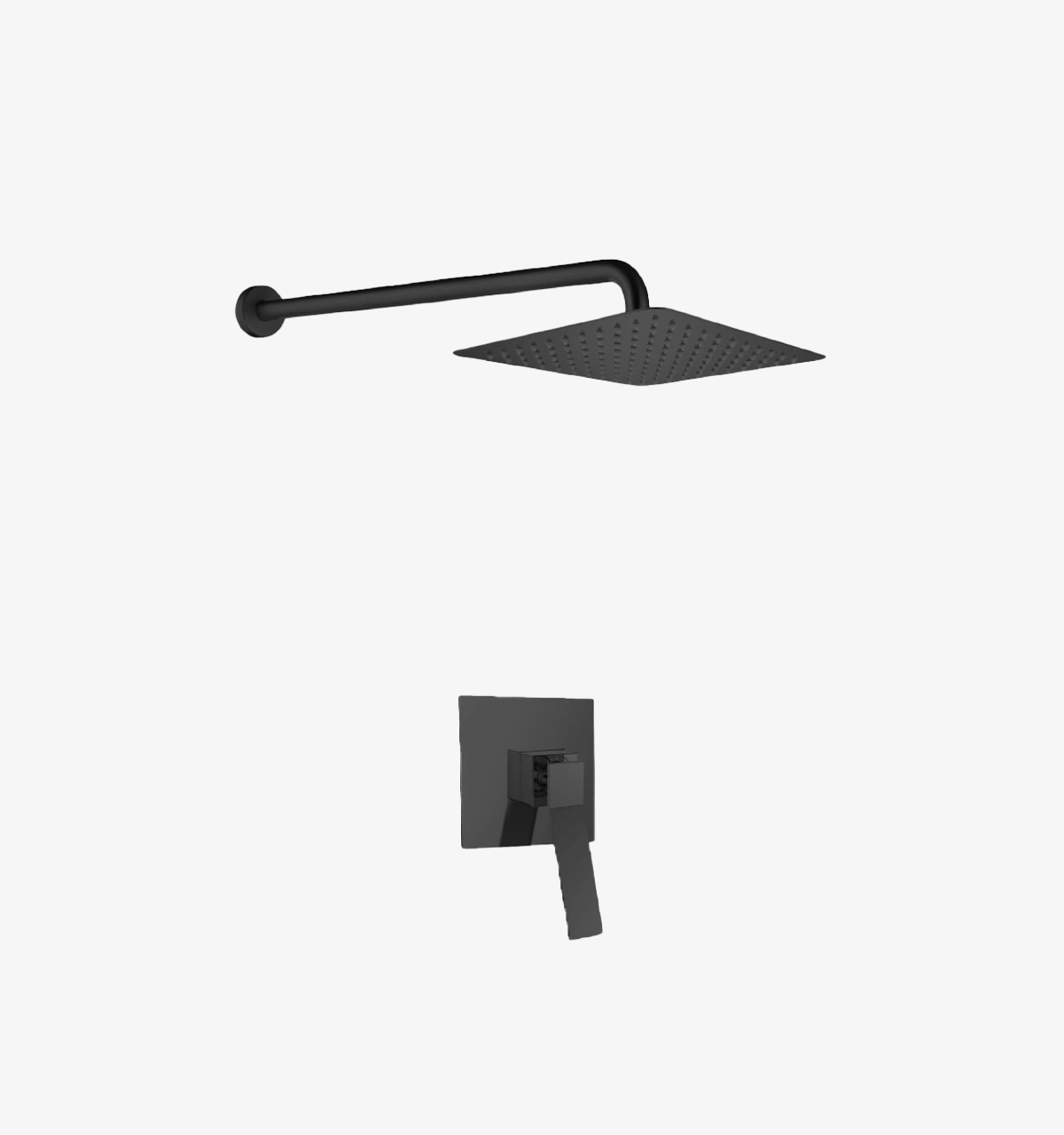 Cabezal de ducha cuadrada de 25cm + brazo redondo Vulcano ducha monocomando negra