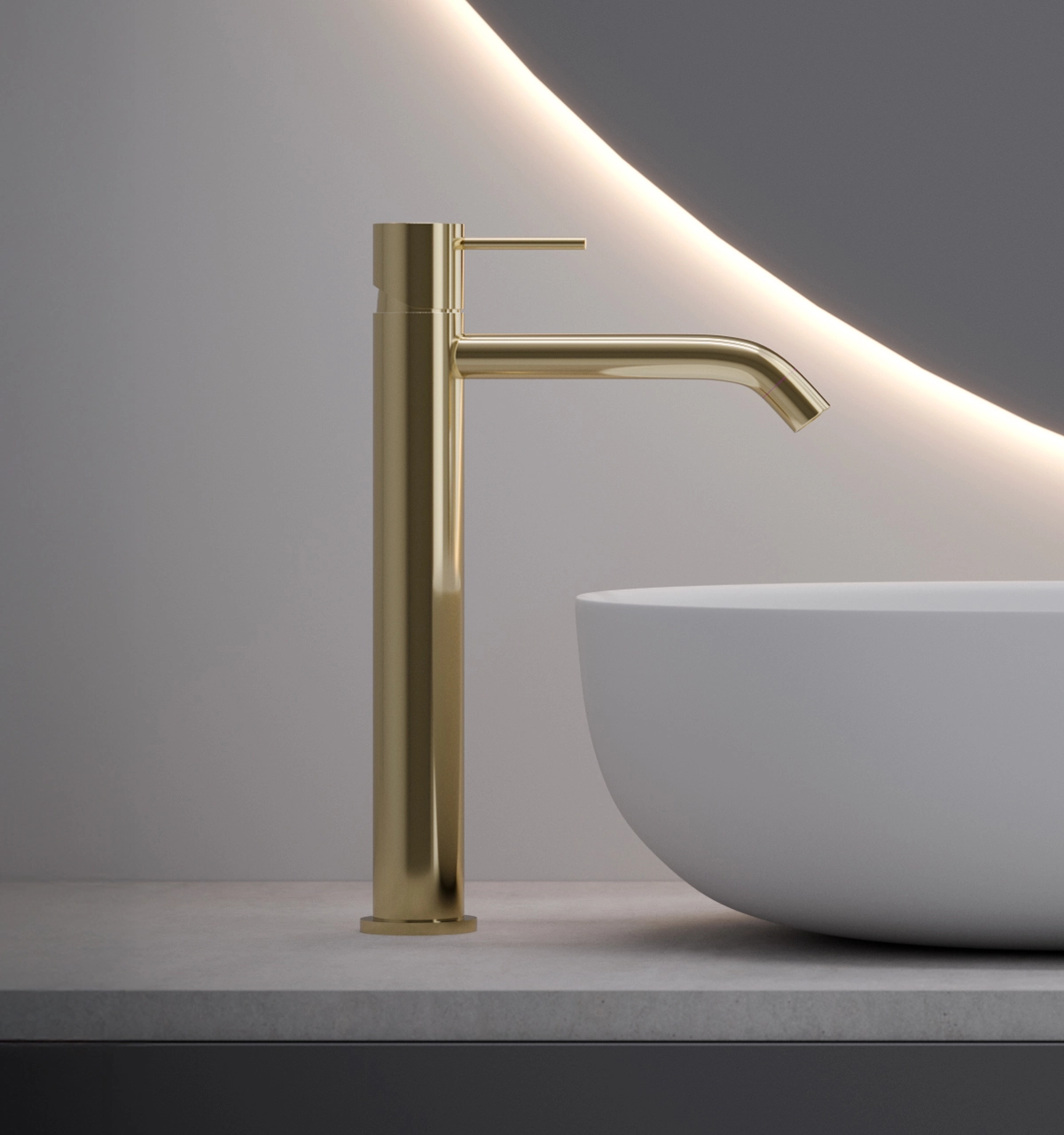 Grifería Holland Max Monocomando Lavatorio Alto al Mueble Gold Ferretti Plus