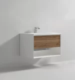 Mueble De Baño Hermes Blanco Mate y Roble Vintage con Tablero de Cuarzo Blanco y Lavadero Empotrado de Cerámica
