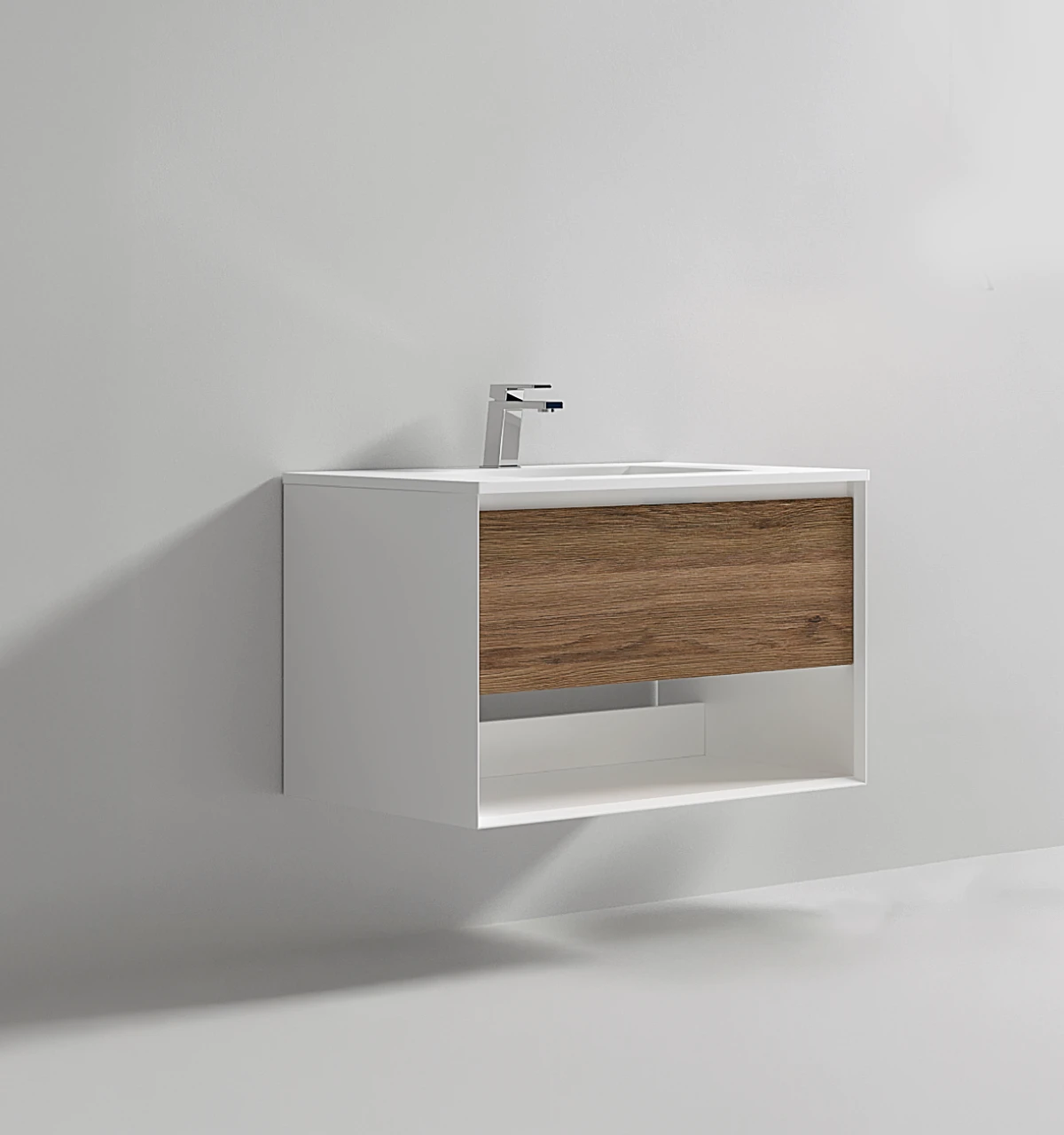 portada-mueble-FA12708 Mueble De Baño Hermes Blanco Mate y Roble Vintage con Tablero de Cuarzo Blanco y Lavadero Empotrado de Cerámica - Image 1