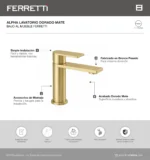 Grifería Alpha Lavatorio Dorado Mate Bajo al Mueble Ferretti - Image 2