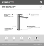 Grifería Alpha Lavatorio Titanio Alto al Mueble Ferretti - Image 2